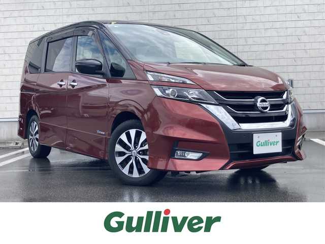 日産 セレナ ハイウェイスター プロパイロットED 静岡県 2017(平29)年 8万km マルーンレッド 2トーン エマージェンシーブレーキ/日産オリジナル9型ナビ（MM516D-L）/  ラジオ CD DVD SD Blu-ray Bluetooth/フルセグTV/フリップダウンモニター/前方ドライブレコーダー/ETC2.0/バックモニター/プロパイロット/両側パワースライドドア/電動パーキングブレーキ/オートブレーキホールド/レーンキープアシスト/LEDオートヘッドライト/フロントフォグランプ/リアロールサンシェード/純正16インチアルミホイール/純正フロアマット/インテリジェントキー×2本
