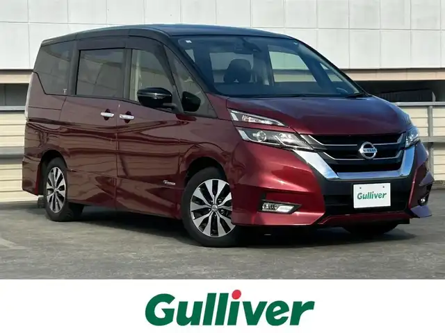 日産 セレナ ハイウェイスター プロパイロットED 静岡県 2017(平29)年 8万km マルーンレッド 2トーン エマージェンシーブレーキ/日産オリジナル9型ナビ（MM516D-L）/   CD DVD SD Blu-ray Bluetooth/フルセグTV/フリップダウンモニター/前方ドライブレコーダー/ETC2.0/バックモニター/プロパイロット/両側パワースライドドア/電動パーキングブレーキ/オートブレーキホールド/車線逸脱警報機能/LEDオートヘッドライト/フロントフォグランプ/リアロールサンシェード/純正16インチアルミホイール/純正フロアマット/インテリジェントキー×2本