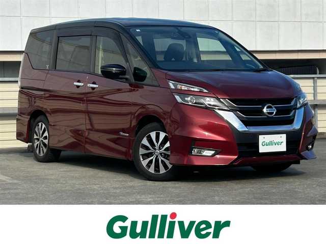 日産 セレナ ハイウェイスター プロパイロットED 静岡県 2017(平29)年 8万km マルーンレッド 2トーン エマージェンシーブレーキ/日産オリジナル9型ナビ（MM516D-L）/   CD DVD SD Blu-ray Bluetooth/フルセグTV/フリップダウンモニター/前方ドライブレコーダー/ETC2.0/バックモニター/プロパイロット/両側パワースライドドア/電動パーキングブレーキ/オートブレーキホールド/車線逸脱警報機能/LEDオートヘッドライト/フロントフォグランプ/リアロールサンシェード/純正16インチアルミホイール/純正フロアマット/インテリジェントキー×2本