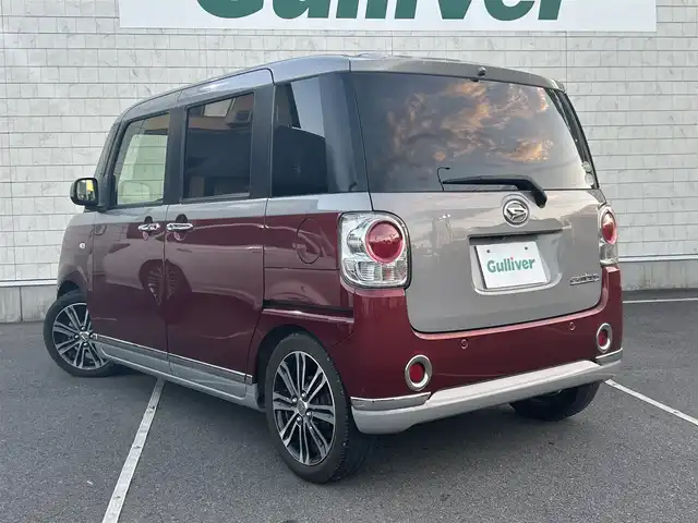 ダイハツ ムーヴ キャンバス G メイクアップ SA Ⅲ 静岡県 2018(平30)年 1.9万km スムースグレーマイカメタリック/ファイアークォーツレッドメタリック 2トーン 純正ナビ/　（AppleCarPaly/AndroidAuto/フルセグTV/DVD/CD）/寒冷地仕様/運転席シートヒーター/全方位カメラ/バックカメラ/両側パワースライドドア/衝突被害軽減システム/横滑り防止装置/レーンキープアシスト/オートマチックハイビーム/ETC/前方ドライブレコーダー/プッシュスタート/スマートキー/純正フロアマット/純正オプション15インチアルミホイール/付属：純正14インチスチールホイルタイヤ付き積み込み/LEDヘッドライト/ローダウン/純正サスペンション積み込み