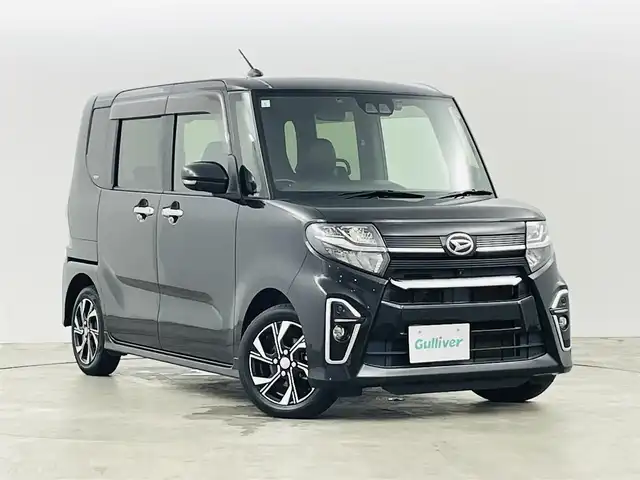 ダイハツ タント カスタム X 福島県 2021(令3)年 3.9万km ブラックマイカメタリック スマートアシスト/・衝突警報機能/・衝突回避ブレーキ機能/・ブレーキ制御付誤発進抑制機能/・車線逸脱警報機能/・先行車発進お知らせ機能/・標識認識機能/・オートハイビーム/純正メモリナビ/・型番：NMZK-W71D/・フルセグTV/BT/CD/DVD/・バックカメラ/・アラウンドビューモニター/・ETC/・ドライブレコーダー/両側パワースライドドア/コーナーセンサー/アイドリングストップ/ステアリングリモコン/ハーフレザーシート/・D+N席シートヒーター/プッシュスタート/・スマートキー/・スペアキー1本/電動格納ミラー/・ウィンカーミラー/純正フロアマット/純正14インチアルミ/ドアバイザー