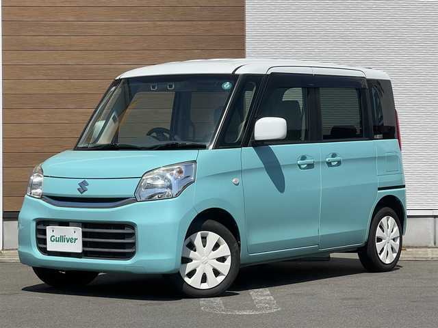 スズキ スペーシア X 秋田県 2015(平27)年 12.3万km フレンチミントパールメタリック 純正ナビ/衝突軽減システム/４WD/片側パワスラ/フルセグ/バックカメラ/スマートキー/プッシュスタート/アイドリングストップ/レーンキープアシスト/ETC/社外フロアマット/純正ドアバイザー/オートエアコン/パワーステアリング/パワーウィンドウ/横滑り防止/盗難防止装置/レベライザー/電動格納ミラー/保証書/取扱説明書/記録簿