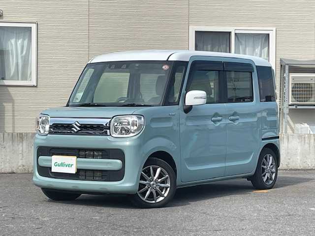 スズキ スペーシア HYBRID X 青森県 2020(令2)年 6.9万km オフブルーメタリック/ホワイト2トーン ワンオーナー/４WD/KENWOODナビ/AM/FM/CD/DVD/SD/USB/Bluetooth/フルセグ/衝突軽減システム/追従付きクルーズコントロール/パーキングアシスト/レーンアシスト/シートヒーター/ビルトインETC/両側パワースライドドア/社外ドライブレコーダー/オートライト/純正ドアバイザー/スペアキー/14インチ冬タイヤ車載/取扱説明書/保証書