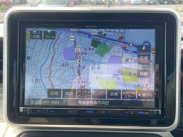 スズキ スペーシア HYBRID X 青森県 2020(令2)年 6.9万km オフブルーメタリック/ホワイト2トーン ワンオーナー/４WD/KENWOODナビ/AM/FM/CD/DVD/SD/USB/Bluetooth/フルセグ/衝突軽減システム/追従付きクルーズコントロール/パーキングアシスト/レーンアシスト/シートヒーター/ビルトインETC/両側パワースライドドア/社外ドライブレコーダー/オートライト/純正ドアバイザー/スペアキー/14インチ冬タイヤ車載/取扱説明書/保証書