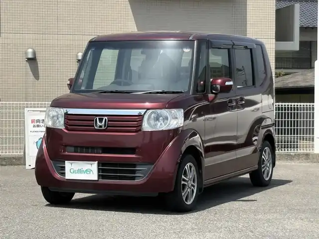 ホンダ Ｎ ＢＯＸ G Lパッケージ 山口県 2013(平25)年 4万km プレミアムディープロッソパール 両側パワースライドドア/社外メモリナビ フルセグTV CD DVD/バックカメラ/HIDオートヘッドライト/スマートキー/横滑り防止/革調シートカバー/アルミホイール