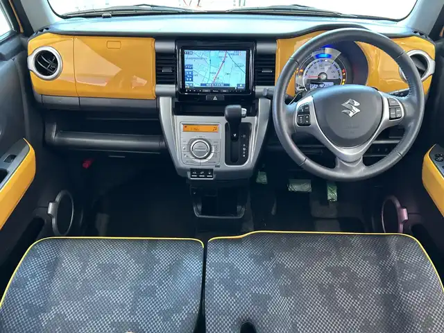 スズキ ハスラー J ターボ 埼玉県 2019(令1)年 2.6万km アクティブイエロー/ホワイト2トーンルーフ デュアルカメラブレーキサポート/8インチメモリーナビ/　　DVD/フルセグ/BT/クルーズコントロール/LEDヘッドライト/シートヒーター/純正15インチアルミホイール/パドルシフト/ETC2.0/スマートキー×2/禁煙車