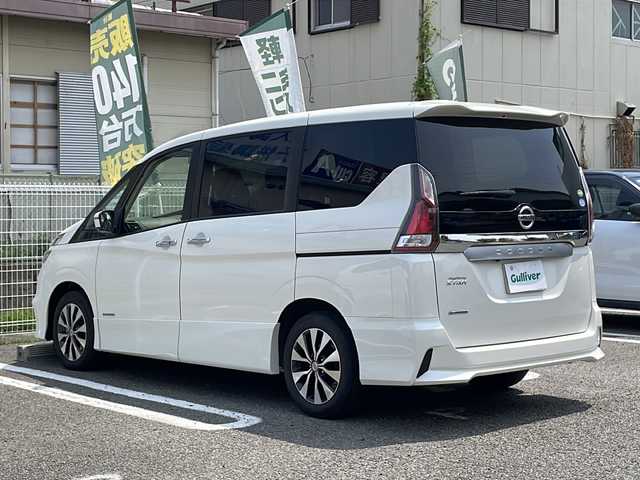 日産 セレナ ハイウェイスターVセレクションⅡ 兵庫県 2019(平31)年 4.5万km ブリリアントホワイトパール ワンオーナー/9インチ純正ナビ/フルセグTV/Bluetooth/CD/DVD/バックカメラ/両側パワースライドドア/インテリジェントエマージェンシーブレーキ/LDW(車線逸脱警報)/LEDヘッドランプ/オートライト/シートバックポケット（運転席/助手席）/2列目超ロングスライドシート/横スライドシート/スライド機構付スマートアップ3列目シート/クルーズコントロール/ETC/取扱説明書・保証書