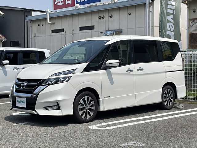 日産 セレナ ハイウェイスターVセレクションⅡ 兵庫県 2019(平31)年 4.5万km ブリリアントホワイトパール ワンオーナー/9インチ純正ナビ/フルセグTV/Bluetooth/CD/DVD/バックカメラ/両側パワースライドドア/インテリジェントエマージェンシーブレーキ/LDW(車線逸脱警報)/LEDヘッドランプ/オートライト/シートバックポケット（運転席/助手席）/2列目超ロングスライドシート/横スライドシート/スライド機構付スマートアップ3列目シート/クルーズコントロール/ETC/取扱説明書・保証書