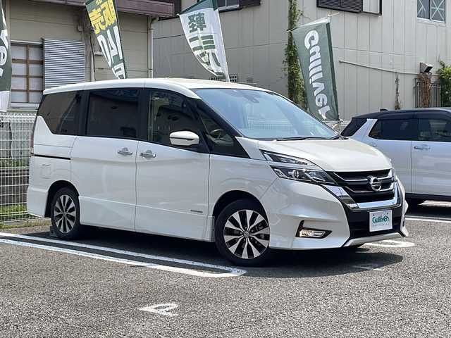 日産 セレナ ハイウェイスターVセレクションⅡ 兵庫県 2019(平31)年 4.5万km ブリリアントホワイトパール ワンオーナー/9インチ純正ナビ/フルセグTV/Bluetooth/CD/DVD/バックカメラ/両側パワースライドドア/インテリジェントエマージェンシーブレーキ/LDW(車線逸脱警報)/LEDヘッドランプ/オートライト/シートバックポケット（運転席/助手席）/2列目超ロングスライドシート/横スライドシート/スライド機構付スマートアップ3列目シート/クルーズコントロール/ETC/取扱説明書・保証書