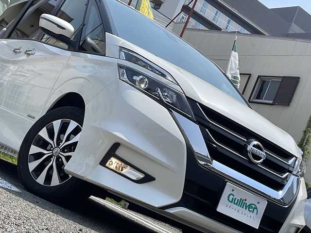 日産 セレナ ハイウェイスターVセレクションⅡ 兵庫県 2019(平31)年 4.5万km ブリリアントホワイトパール ワンオーナー/9インチ純正ナビ/フルセグTV/Bluetooth/CD/DVD/バックカメラ/両側パワースライドドア/インテリジェントエマージェンシーブレーキ/LDW(車線逸脱警報)/LEDヘッドランプ/オートライト/シートバックポケット（運転席/助手席）/2列目超ロングスライドシート/横スライドシート/スライド機構付スマートアップ3列目シート/クルーズコントロール/ETC/取扱説明書・保証書