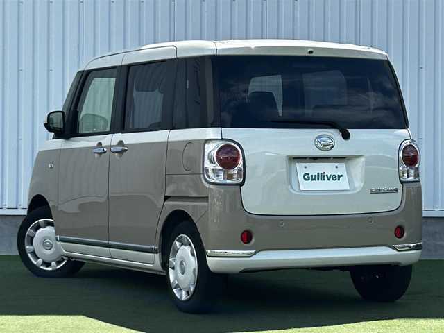 ダイハツ ムーヴ キャンバス G メイクアップ SA Ⅲ 香川県 2022(令4)年 1.8万km パールホワイトⅢ/ナチュラルベージュマイカメタリック 2トーン 登録時走行距離 17497km/社外ナビ/→AM/FM/TV/Bluetooth/全方位カメラ/ETC/ステアリングリモコン/シートヒーター/両側パワースライドドア/LEDオートライト/フォグランプ/オートハイビーム/プッシュスタート/スマートキー/スマートアシスト/後方コーナーセンサー