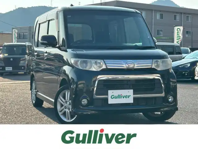 ダイハツ タント カスタム RS 広島県 2013(平25)年 8.7万km ブラックマイカメタリック ターボ/純正ナビ/「CD/DVD/Bluetooth」/フルセグTV/ETC/パワースライドドア/左側センターピラーレス/スマートキー/HIDヘッドライト/フォグランプ/純正15インチAW/アイドリングストップ/純正フロアマット/保証書/取扱説明書