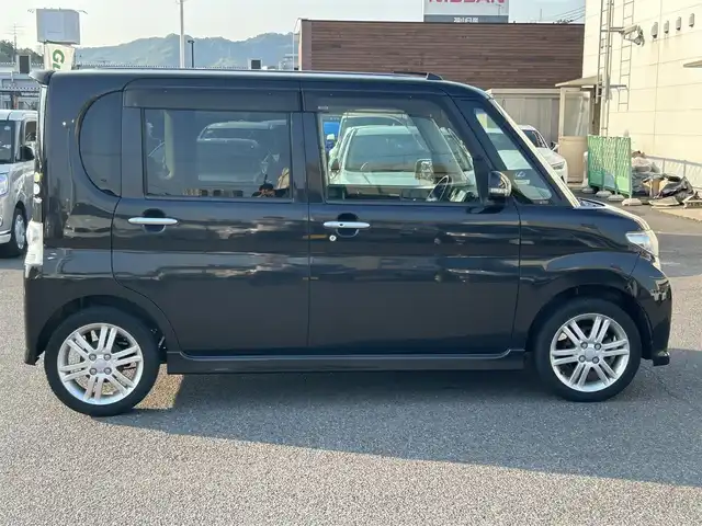 ダイハツ タント カスタム RS 広島県 2013(平25)年 8.7万km ブラックマイカメタリック ターボ/純正ナビ/「CD/DVD/Bluetooth」/フルセグTV/ETC/パワースライドドア/左側センターピラーレス/スマートキー/HIDヘッドライト/フォグランプ/純正15インチAW/アイドリングストップ/純正フロアマット/保証書/取扱説明書
