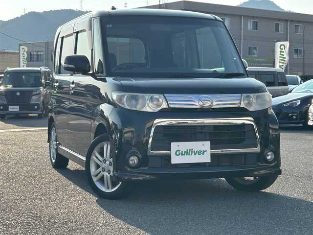ダイハツ タント カスタム RS 広島県 2013(平25)年 8.7万km ブラックマイカメタリック ターボ/純正ナビ/「CD/DVD/Bluetooth」/フルセグTV/ETC/パワースライドドア/左側センターピラーレス/スマートキー/HIDヘッドライト/フォグランプ/純正15インチAW/アイドリングストップ/純正フロアマット/保証書/取扱説明書