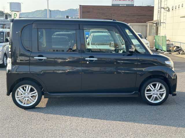 ダイハツ タント カスタム RS 広島県 2013(平25)年 8.7万km ブラックマイカメタリック ターボ/純正ナビ/「CD/DVD/Bluetooth」/フルセグTV/ETC/パワースライドドア/左側センターピラーレス/スマートキー/HIDヘッドライト/フォグランプ/純正15インチAW/アイドリングストップ/純正フロアマット/保証書/取扱説明書