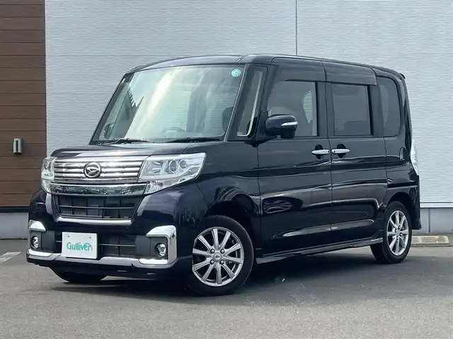 ダイハツ タント カスタム X 秋田県 2017(平29)年 9.8万km ナイトシャドーパープルクリスタルM ４WD/社外オーディオ（AM/FM/CD)/LEDヘッドライト/社外アルミ/スマートキー/アイドリングストップ/プッシュスタート/運転席シートヒーター/ステアリングスイッチ/純正フロアマット/純正ドアバイザー/オートライト/オートエアコン/パワーステアリング/パワーウィンドウ/横滑り防止/盗難防止装置/寒冷地仕様/電動格納ウィンカーミラー/保証書/取扱説明書/記録簿