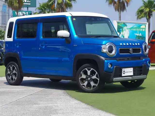 スズキ ハスラー HYBRID X 大阪府 2020(令2)年 2.3万km ブリスクブルーメタリック/ホワイト2トーンルーフ デュアルカメラブレーキサポート/純正メモリーナビ/地デジTV/【DVD/CD再生機能　Bluetooth接続】/全方位モニター/革巻きステアリング/ステアリングスイッチ/ETC/LEDヘッドライト/フォグライト/ウインカーミラー/リアコーナーセンサー/純正15インチアルミホイル/サイド/カーテンエアバッグ/携帯リモコン
