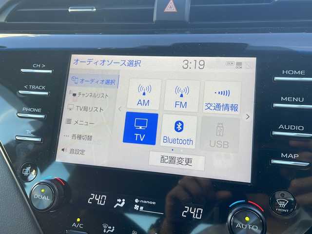トヨタ カムリ WS 福井県 2019(令1)年 5.1万km アティチュードブラックマイカ/プラチナホワイトパールマイカ ワンオーナー/メーカーナビゲーション/フルセグテレビ/バックカメラ/プリクラッシュセーフティ/レーンキープアシスト/ヘッドアップディスプレイ/ブラインドスポットモニター/アダプティブクルーズコントロール/パドルシフト/ハーフレザーシート/D席パワーシート/ETC（ビルトイン）/クリアランスソナー/LEDヘッドライト/LEDフォグランプ/USBポート/純正18インチアルミホイール/前後ドライブレコーダー/ミラーヒーター/オートハイビーム/オートライト/オートリトラミラー/ステアリングリモコン/プッシュスタート/スマートキー/保証書/取扱説明書
