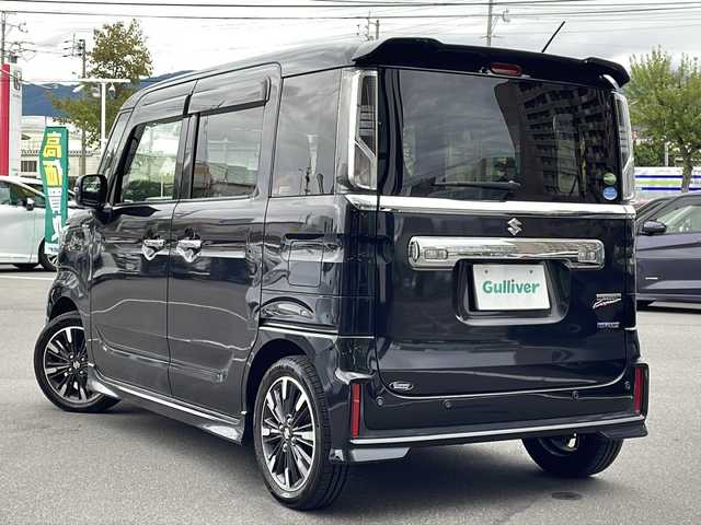 スズキ スペーシア カスタム HYBRID XS 長野県 2019(平31)年 6.3万km ブルーイッシュブラックパール3 セーフティサポート/・衝突軽減ブレーキシステム/・車線逸脱警報機能/・ふらつき警報機能/・リアパーキングセンサー/社外ナビ【MDV-D7068TW】/(CD/DVD/フルセグTV/BT)/バックカメラ/両側パワースライドドア/ビルトインETC/ハーフレザーシート/シートヒーター（D・N席）/ドライブレコーダー/パーソナルテーブル（後席左右）/革巻きステアリング/ステアリングスイッチ/アイドリングストップ/LEDヘッドライト/フォグランプ/オートライト/スマートキー/Pスタート/電動格納ミラー/純正フロアマット/純正15インチAW/ドアバイザー/スタッドレス積み込み