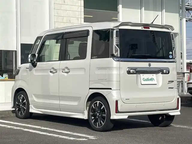 スズキ スペーシア カスタム HYBRID XS ターボ 宮崎県 2018(平30)年 3.4万km パール 純正Panasonicナビ/　AM FM CD DVD BT TV/全方位カメラ/衝突軽減ブレーキ/LEDヘッドライト/シートヒーター/フォグランプ/クルーズコントロール/スマートキー/プッシュスタート/ウィンカーミラー/電動格納ミラー