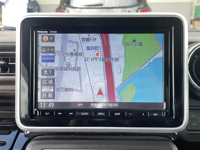 スズキ スペーシア カスタム HYBRID XS ターボ 宮崎県 2018(平30)年 3.4万km パール 純正Panasonicナビ/　AM FM CD DVD BT TV/全方位カメラ/衝突軽減ブレーキ/LEDヘッドライト/シートヒーター/フォグランプ/クルーズコントロール/スマートキー/プッシュスタート/ウィンカーミラー/電動格納ミラー