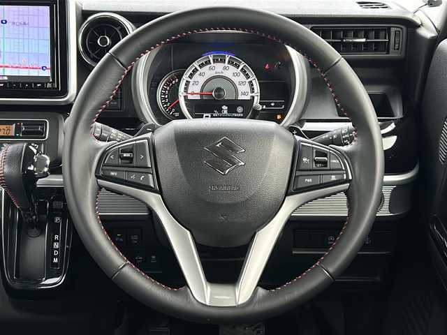 スズキ スペーシア カスタム HYBRID XS ターボ 道北・旭川 2021(令3)年 6.4万km ブルーイッシュブラックパール3 /４WD//禁煙車//スズキセーフティセンス/デュアルカメラブレーキサポート/誤発進抑制機能/車線逸脱警報/ふらつき警報/先行車発進お知らせ機能/標識認識機能/ハイビームアシスト/アダプティブクルーズコントロール//純正ナビ/CD/DVD/SD/BT/TV//バックカメラ//両側パワースライドドア//前席シートヒーター//社外ドライブレコーダー前後//社外エンジンスターター//HUD//リアサーキュレーター//オートエアコン//ミラーヒーター//ハーフレザーシート//革巻きステアリング//ステアリングスイッチ//パドルシフト//アイドリングストップ//オートエアコン//LEDヘッドライト//LEDフォグランプ//LEDフロントイルミネーション//ミラーウィンカー//電動格納ミラー//ドアバイザー//スペアキー//夏タイヤ純正AW積込み//保証書//取説