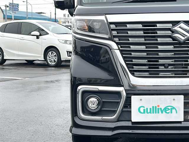 スズキ スペーシア カスタム HYBRID XS ターボ 道北・旭川 2021(令3)年 6.4万km ブルーイッシュブラックパール3 /４WD//禁煙車//スズキセーフティセンス/デュアルカメラブレーキサポート/誤発進抑制機能/車線逸脱警報/ふらつき警報/先行車発進お知らせ機能/標識認識機能/ハイビームアシスト/アダプティブクルーズコントロール//純正ナビ/CD/DVD/SD/BT/TV//バックカメラ//両側パワースライドドア//前席シートヒーター//社外ドライブレコーダー前後//社外エンジンスターター//HUD//リアサーキュレーター//オートエアコン//ミラーヒーター//ハーフレザーシート//革巻きステアリング//ステアリングスイッチ//パドルシフト//アイドリングストップ//オートエアコン//LEDヘッドライト//LEDフォグランプ//LEDフロントイルミネーション//ミラーウィンカー//電動格納ミラー//ドアバイザー//スペアキー//夏タイヤ純正AW積込み//保証書//取説