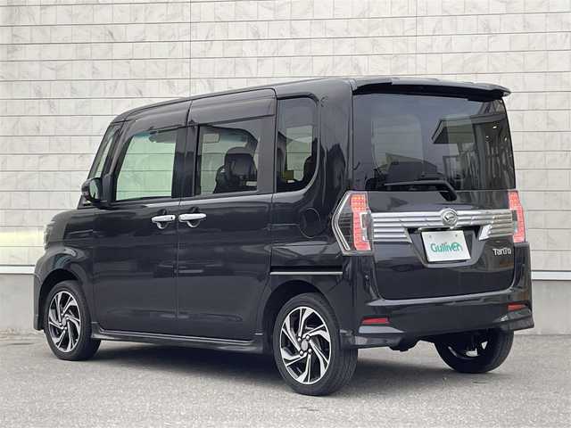 ダイハツ タント カスタム RS トップED SA Ⅲ 山形県 2019(平31)年 8.7万km ブラックマイカメタリック 禁煙車/4WD/純正8インチナビ/・フルセグTV/AM/FM/DVD/アイドリングストップ/衝突被害軽減ブレーキ/横滑り防止装置/盗難防止装置/LEDヘッドライト/オートライト/オートハイビーム/フロントフォグランプ/両側パワースライドドア/ハーフレザーシート/シートヒーター（D席）/ドライブレコーダー/全周囲カメラ/純正フロアマット/純正ドアバイザー/ETC