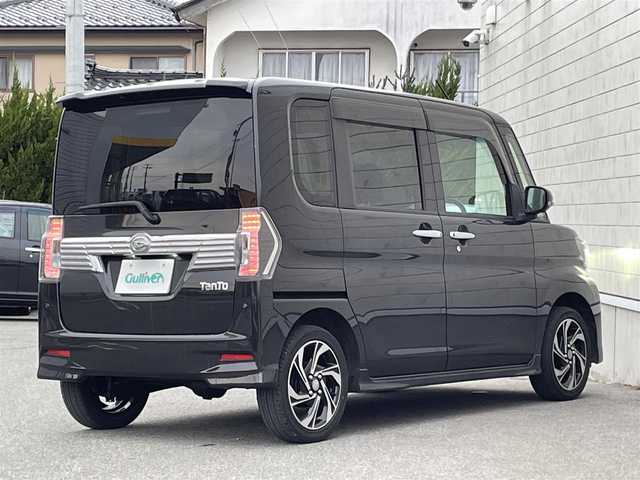 ダイハツ タント カスタム RS トップED SA Ⅲ 山形県 2019(平31)年 8.7万km ブラックマイカメタリック 禁煙車/4WD/純正8インチナビ/・フルセグTV/AM/FM/DVD/アイドリングストップ/衝突被害軽減ブレーキ/横滑り防止装置/盗難防止装置/LEDヘッドライト/オートライト/オートハイビーム/フロントフォグランプ/両側パワースライドドア/ハーフレザーシート/シートヒーター（D席）/ドライブレコーダー/全周囲カメラ/純正フロアマット/純正ドアバイザー/ETC