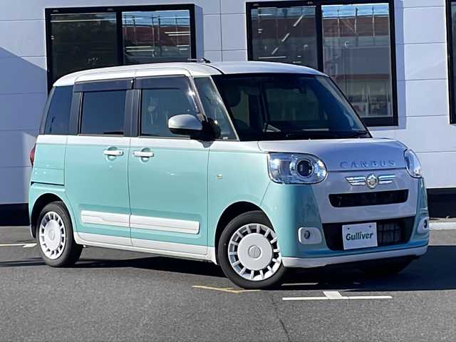 ダイハツ ムーヴ キャンバス ストライプス G ターボ 山口県 2022(令4)年 4.2万km シャイニングホワイトパール/ファインミントメタリック 純正7インチSDナビ　【NMZN-W72D】/・Bluetooth接続/・フルセグTV/・AM/FM/アラウンドビューモニター/ETC/ドライブレコーダー/スマートアシスト/・衝突警報機能/・誤発進抑制制御機能/・ブラインドスポットモニター/・路側逸脱警報機能/・ふらつき警報/・車線逸脱警報機能/・先行車発進お知らせ機能/・標識認識機能/・アダプティブクルーズコントロール/スマートキー/プッシュスタート/スペアキー1本/シートヒーター/電子パーキング/USB入力端子/ドリンクヒーター/ドアバイザー/取り扱い説明書/保証書