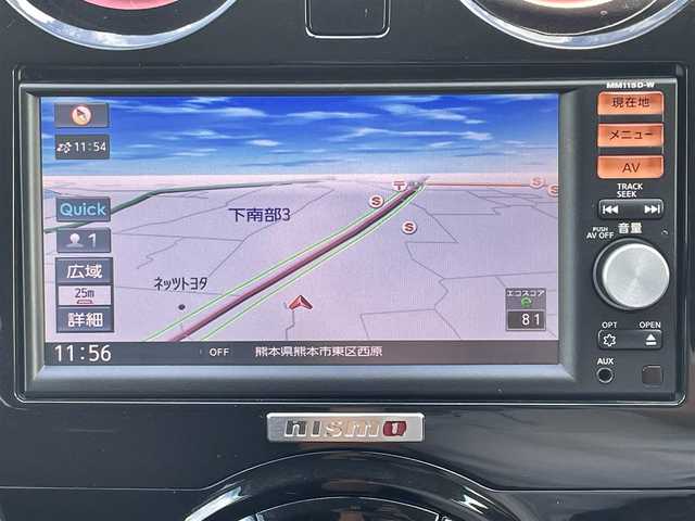 日産 ノート ニスモS 熊本県 2015(平27)年 2.6万km ブリリアントシルバー ワンオーナー/MT車/プッシュスタート/純正ナビ/（CD・フルセグTV・BTオーディオ・SD）/バックカメラ/ETC/純正17インチAW/LEDヘッドライト/オートライト/フォグライト/純正フロアマット/純正ドアバイザー/新車保証書/取扱説明書/スマートスペアキー×1本