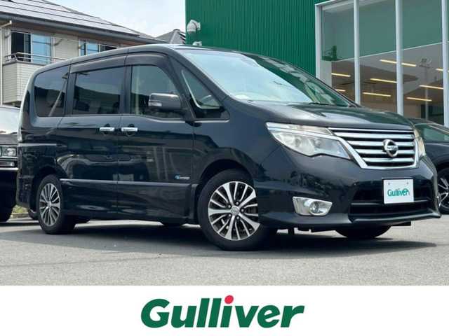 日産 セレナ HWS S HV Vセレ +SeftyⅡ 静岡県 2016(平28)年 9万km ダイヤモンドブラック 純正メモリナビ（Ｂｌｕｅｔｏｏｔｈ，ＣＤ，ＤＶＤ，フルセグＴＶ）/全方位カメラ/前後コーナーセンサー/ＨＩＤヘッドライト/スマートキー/純正アルミホイール/アイドリングストップ/ＥＴＣ/プッシュスタート/パワーステアリング/パワーウィンドウ/ダブルオートエアコン/クルーズコントロール/３列シート/ウォークスルー/純正フロアマット/両側パワースライドドア/ABS/横滑り防止装置/レーンキープアシスト/オートライト/ダブルエアバック/衝突軽減システム