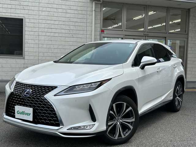 レクサス ＲＸ 450h バージョンL 兵庫県 2022(令4)年 4.5万km ソニッククォーツ ワンオーナー/純正ナビ/フルセグTV/CD/DVD/Bluetooth/SD/FM/AM/パノラミックビューモニター/ビルトインETC2.0/プリクラッシュセーフティ/レーントレーシングアシスト/オートマチックハイビーム/レーダークルーズコントロール/パーキングサポートブレーキ/パーキングサポートアラート/ブラインドスポットモニター/ヘッドアップディスプレイ/ロードサインアシスト/先行車発進告知/LEDヘッドライト/フォグランプ/オートライト/シーケンシャルウィンカー/前後クリアランスソナー/パワーバックドア/ステアリングスイッチ/D/N パワーシート/D/N シートヒーター/D/N エアーシート/ステアリングヒーター/レザーシート/MTモード付きAT/プッシュスタート/フロアマット/電格ミラー/コンビハンドル/スペアキー2本(スマートキー1本・カードキー1本)/新車時保証書/取扱説明書