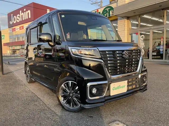 スズキ スペーシア カスタム HYBRID XS 滋賀県 2020(令2)年 6.9万km ブルーイッシュブラックパール3 車検R9年1月迄/スズキセーフティーサポート/ストラーダSDナビ/・Bluetooth・フルセグTV/全方位モニター/パーキングサポート/ヘッドアップディスプレイ/USBソケット/両側パワースライドドア/ハーフレザーシート/シートヒーター/LEDヘッドライト/LEDフォグランプ/ETC/革巻きステアリングホイール/スリムサーキューレーター/パーソナルテーブル/純正15インチアルミホイール/取説/保証書/スペアキー/