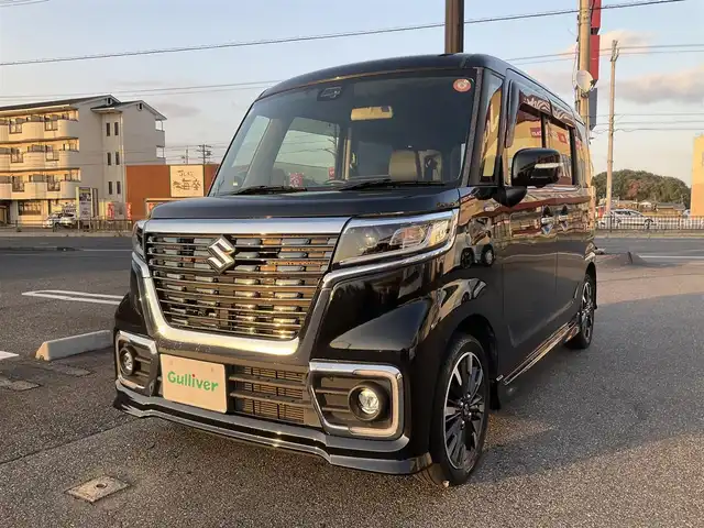 スズキ スペーシア カスタム HYBRID XS 滋賀県 2020(令2)年 6.9万km ブルーイッシュブラックパール3 車検R9年1月迄/スズキセーフティーサポート/ストラーダSDナビ/・Bluetooth・フルセグTV/全方位モニター/パーキングサポート/ヘッドアップディスプレイ/USBソケット/両側パワースライドドア/ハーフレザーシート/シートヒーター/LEDヘッドライト/LEDフォグランプ/ETC/革巻きステアリングホイール/スリムサーキューレーター/パーソナルテーブル/純正15インチアルミホイール/取説/保証書/スペアキー/