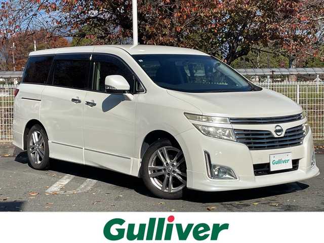 日産 エルグランド 250ハイウェイスター 静岡県 2011(平23)年 8.9万km ブリリアントホワイトパール 社外ナビ　/社外フリップダウンモニター　/両側パワスラ　/半革シート　/革巻きステアリング　/オートライト　/ウィンカーミラー　/木目調パネル/ETC　/純正１８インチＡＷ　/スマートキー　/スペアキー　/保証書　/取説