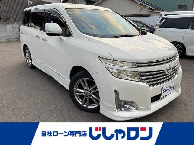 日産 エルグランド 250ハイウェイスター 和歌山県 2011(平23)年 8.9万km ブリリアントホワイトパール (株)IDOMが運営する【じしゃロン和歌山店】の自社ローン対象車両になります。こちらは現金ご利用時の価格です。/自社ローンご希望の方は別途その旨お申付け下さい。/社外ナビ　/社外フリップダウンモニター　/両側パワスラ　/半革シート　/革巻きステアリング　/オートライト　/ウィンカーミラー　/木目調パネル/ETC　/純正１８インチＡＷ　/スマートキー　/スペアキー　/保証書　/取説