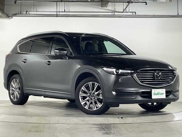 マツダ ＣＸ－８ 25S プロアクティブ 広島県 2019(令1)年 4.1万km マシーングレープレミアムM 禁煙/ルーフレール/衝突軽減ブレーキ/車線逸脱警報/レーンキープアシストシステム/レーダークルーズコントロール/交通標識認識システム/誤発進抑制システム/ブラインドスポットモニター/ヘッドアップディスプレイ/マツダコネクトナビ/(BT/DVD/CD/USB/AppleCarPlay/AndroidAuto)/フルセグテレビ/３６０°ビューモニター/ALPINEフリップダウンモニター/ステアリングヒーター/本革巻ステアリング/ステアリングスイッチ/メモリ付きパワーシート/シートヒーター(D＋N)/電動リアゲート/アダプティブLEDヘッドライト/オートライト/オートハイビーム/コーナーセンサー(前後)/電動パーキングブレーキ/ブレーキホールド/プッシュスタート/スマートキー/スペアキー/純正ドライブレコーダー【c9t2-v7-590】/純正フロアマット/ETC（グローブボックス）/アイドリングストップ/純正19インチアルミホイール/取扱説明書