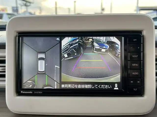 スズキ ラパン X 長崎県 2021(令3)年 4.6万km シフォンアイボリーメタリック ワンオーナー/純正ナビ（ＡＭ／ＦＭ／フルセグ／ＢＴ／ＳＤ／ＤＩＳＣ）/全方位カメラ/ドラレコ前方/ビルトインＥＴＣ/シートヒーター前席/コーナーセンサー/アイドリングストップ/レーンキープアシスト/ドアバイザー/純正フロアマット/純正14インチアルミホイール/保証書/取扱説明書