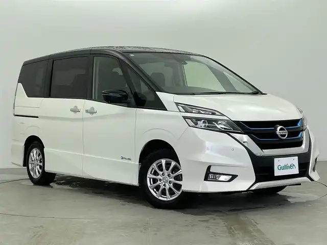 日産 セレナ e－パワー ハイウェイスター V 富山県 2018(平30)年 4.5万km ブリリアントホワイトパール 2トーン 純正9インチナビ/FM/AM/CD/DVD/BT/フルセグTV/全方位カメラ/純正フリップダウンモニター/ETC/ドライブレコーダー/両側パワースライドドア/デジタルインナーミラー/レーダークルーズコントロール/プロパイロット/衝突軽減ブレーキ/レーンキープアシスト/横滑り防止装置/前席シートヒーター/ステアリングヒーター/スマートキー/スペアキー有/オートLEDライト/純正フロアマット/保証書/取扱説明書