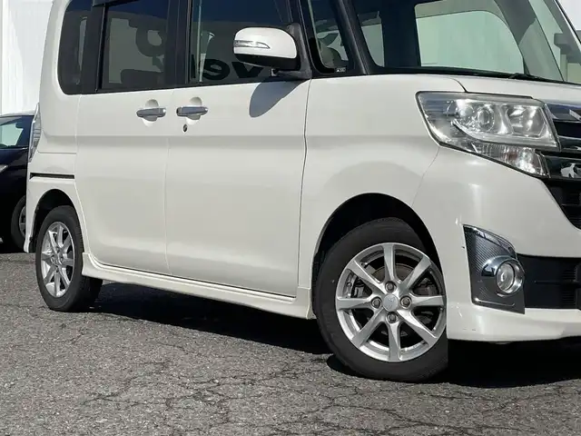 ダイハツ タント カスタム X スマートセレ SA 福島県 2014(平26)年 13.9万km パールホワイトⅢ 社外ナビ/（CD/DVD/FM/AM/BT/フルセグTV/HDMI）/アイドリングストップ/プッシュスタート/パワースライドドア/バックカメラ/ETC/衝突軽減防止/横滑り防止/オートライト/純正フロアマッド
