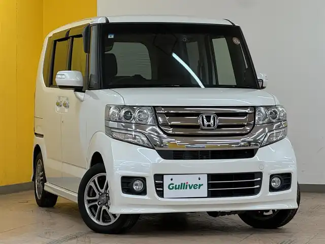 ホンダ Ｎ ＢＯＸ カスタム G Lパッケージ 群馬県 2015(平27)年 7.5万km プレミアムホワイトパールⅡ 純正7インチナビ/・AM/FM/フルセグTV/・Bluetooth/MSV/・CD/DVD/SD/バックカメラ/両側電動スライドドア/前後ドライブレコーダー/ETC/HIDヘッドライト/フォグランプ/純正フロアマット/純正ドアバイザー/純正14インチアルミホイール/プッシュスタート/スマートキー