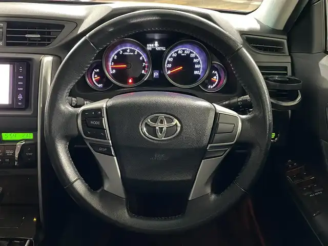 トヨタ マークＸ 250G Four 青森県 2013(平25)年 4.3万km ダークレッドマイカメタリック 4WD/ワンオーナー/寒冷地仕様/純正16AW/純正フロアマット/フォグランプ/社外ナビ/・フルセグTV/AM/FM/CD/DVD/BT/D席パワーシート/MTモード付AT/横滑り防止機能/盗難防止警報/オートライト/エアバッグ、ダブル、サイド、ニー、カーテン/スペアキー/スターター/保証書/取扱説明書