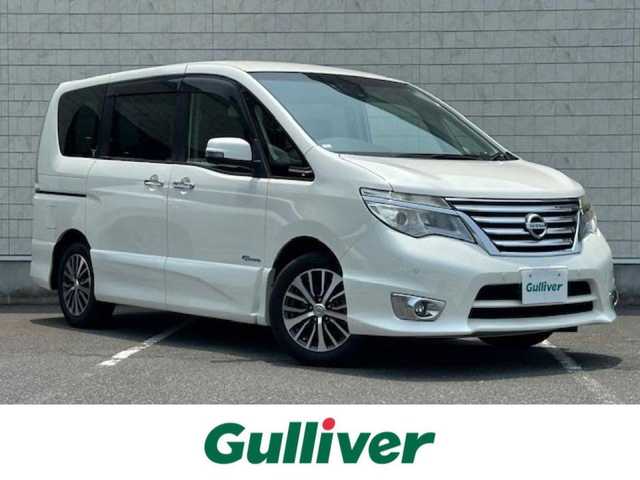 日産 セレナ HWS S HV Vセレ +SeftyⅡ 大阪府 2016(平28)年 4.8万km ブリリアントホワイトパール 純正8インチSDナビ/純正フリップダウンモニター/全方位カメラ/バックカメラ/両側パワスラ/衝突被害軽減システム/レーンキープアシスト/横滑り防止装置/アイドリングストップ/ビルトインETC/純正前方ドライブレコーダー/社外後方ドライブレコーダー（SN-SV70c）/純正AW（16インチ）/純正LEDライト/スペアキー1本/取扱説明書