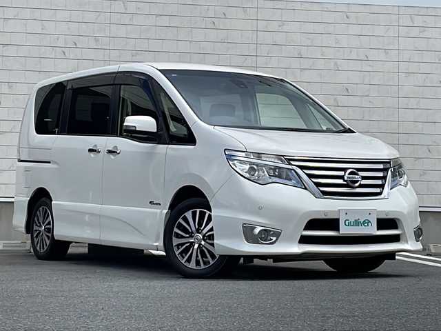 日産 セレナ ハイウェイS S HV Aセーフ 山形県 2014(平26)年 7.9万km ブリリアントホワイトパール 禁煙車/エマージェンシーブレーキ/ビークルダイナミクスコントロール/全周囲カメラ/クリアランスソナー/純正ナビ/フルセグ/ドラレコ前後/クルーズコントロール/アイドリングストップ/両側パワースライドドア/ETC/プッシュスタート/スマートキー/スペアキー/LEDヘッドライト/フォグランプ