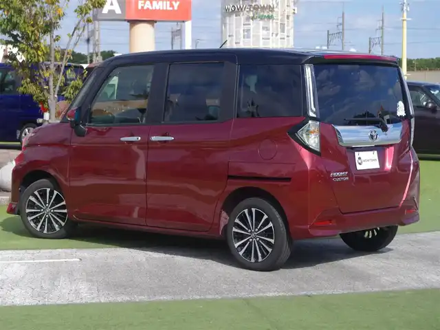 トヨタ ルーミー カスタムG－T 千葉県 2022(令4)年 3.3万km ブラックマイカメタリック/ファイアークォーツレッドメタリック スマートアシストIII/レーダークルーズコントロール/エコアイドル/両側パワースライドドア/ディスプレイオーディオ/純正地デジTV/【Bluetooth接続】/【Apple CarPlay　Android Auto対応】/バックカメラ/革巻きステアリング/ステアリングスイッチ/ETC/LEDヘッドライト/フォグライト/ウインカーミラー/コーナーセンサー/純正15インチアルミホイル/キーフリーシステム