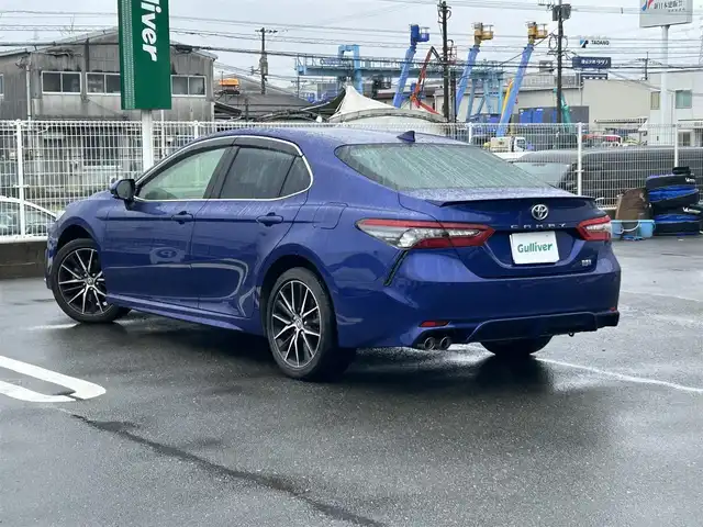 トヨタ カムリ WS 福岡県 2021(令3)年 5万km ダークブルーマイカM 純正9型ディスプレイオーディオ(フルセグ/BT/Miracast)バックモニタートヨタセーフティオートブレーキホールドLEDキッキングプレートETC純正フロアマット純正LEDヘッドライト純正フォグランプUSB