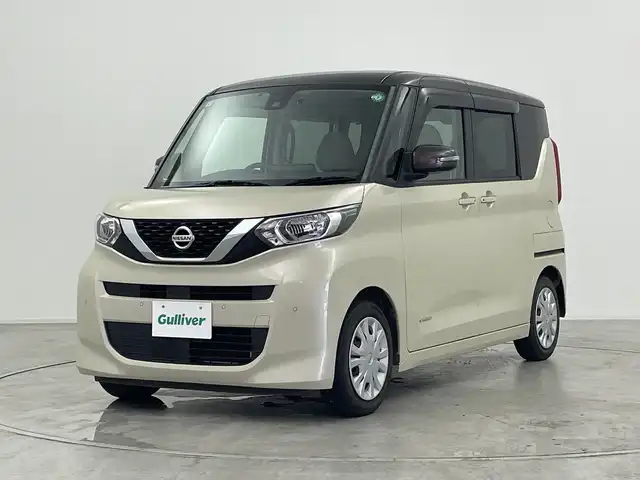 日産 ルークス X 群馬県 2021(令3)年 1.9万km フローズンバニラパール/アッシュブラウンM クリアランスソナー（F/R）　衝突被害軽減ブレーキ　レーンアシスト　純正９インチSDナビ（CD/DVD/SD/Bluetooth/フルセグTV）　アラウンドビューモニター　両側パワースライドドア（ハンズフリー）　アイドリングストップ　ステアリングスイッチ　オートライト　オートハイビーム　ハロゲン　ヘッドライトレベライザー　電動格納ミラー　ウィンカーミラー　純正フロアマット　純正バイザー　プッシュスタート　スマートキー　リアサンシェード（左右）　リアサーキュレーター
