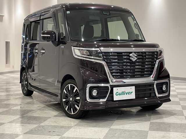 スズキ スペーシア カスタム HYBRID XS ターボ 福井県 2019(平31)年 2.4万km ムーンライトバイオレットPM ８インチナビ／両側パワースライドドア／クリアランスソナー／アイドリングストップ／Ｄ席シートヒーター／クルーズコントロール／パドルシフト／衝突軽減ブレーキ／オートライト／スマートキー／プッシュスタート