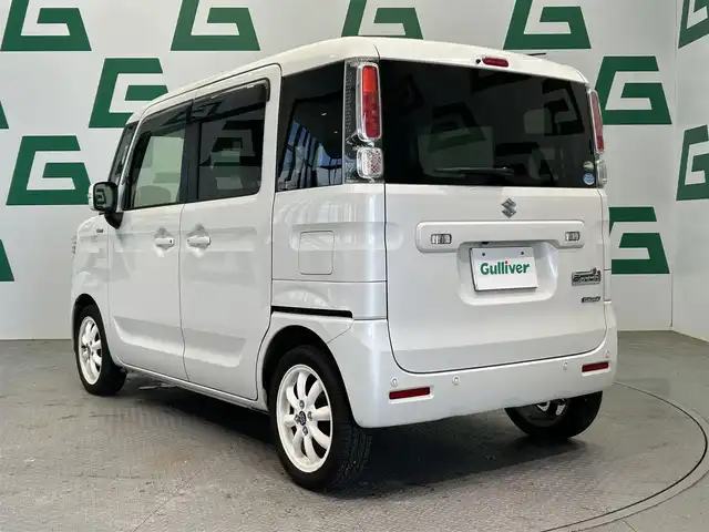 スズキ スペーシア HYBRID X 鹿児島県 2018(平30)年 6.3万km ピュアホワイトP 社外ナビ/(フルセグTV/Bluetooth/DVD/CD)/バックカメラ/衝突軽減ブレーキ/横滑り防止　/運転席シートヒーター/後席サーキュレーター/ロール式サンシェード/両側パワースライドドア/ドライブレコーダー/ETC/オートライト/電動格納ミラー/社外アルミホイール/社外フロアマット/ベンチシート/アイドリングストップ